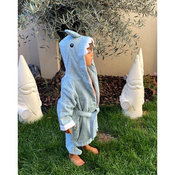 Plavi pamučni dječji kućni ogrtač veličine S Shark - Rocket Baby-image-3