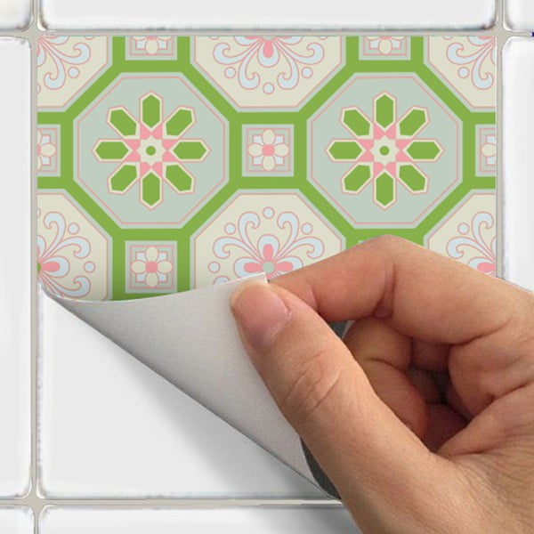 Set od 9 zidnih naljepnica Ambiance Azulejos Shade of Green, 10 x 10 cm-image-3