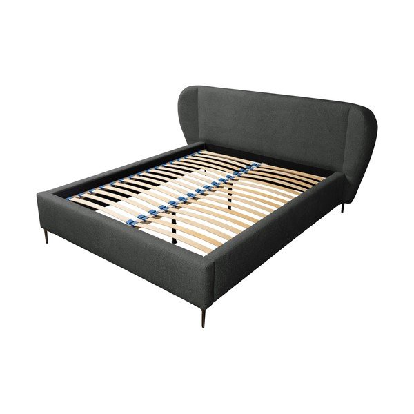 Tamno sivi tapecirani bračni krevet s podnicom 160x200 cm Makana – Makamii-image-2