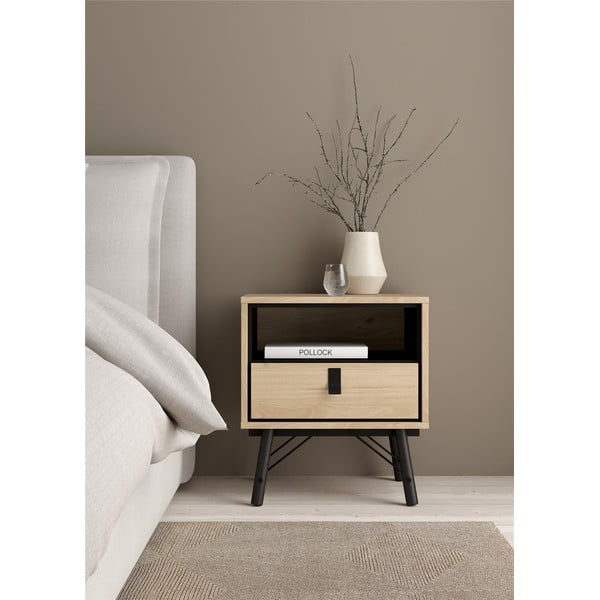 Noćni ormarić u dekoru hrasta u prirodnoj boji Ry – Tvilum-image-1