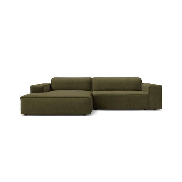 Kaki zelena baršunasti kutna garnitura (s lijevim kutom/s ležaljkom) Jodie – Micadoni -image-1