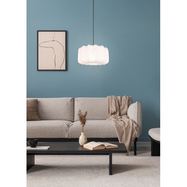 Bijela metalna viseća svjetiljka s tekstilnim sjenilom ø 40 cm Madleine – Reality-image-2