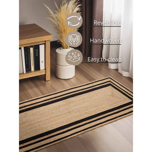 Crna/u prirodnoj boji obostrana/ručno rađena jutena staza 80x250 cm Looma – Hanse Home-image-3