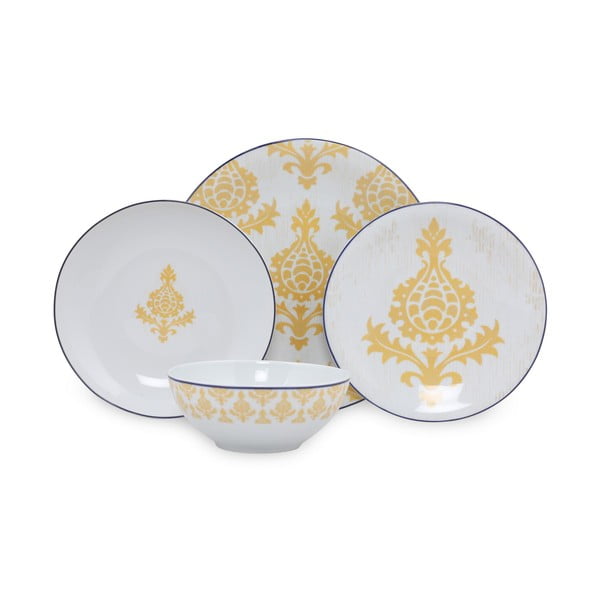 24-dijelni set bijelo-žutog porculanskog posuđa Kütahya Porselen Ornaments