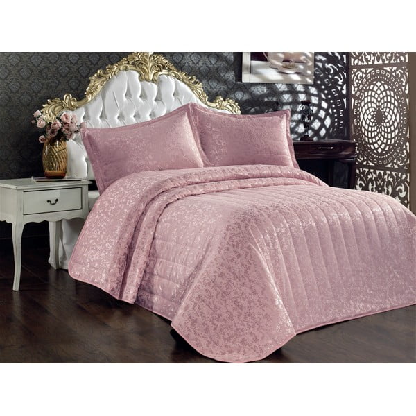 Ružičasti pamučan prošiven prekrivač za bračni krevet 240x260 cm Bulut – Mijolnir