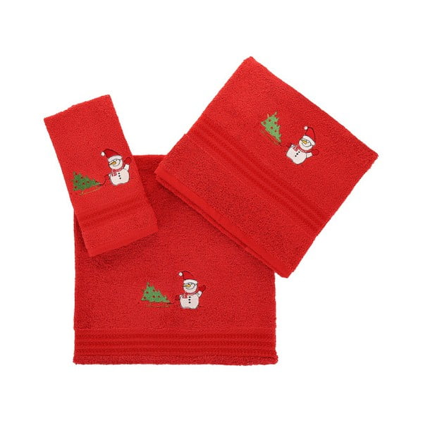 Set od 3 crvena snježna božićna ručnika