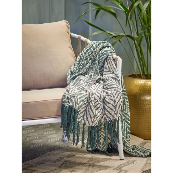 Zelena/bež deka od recikliranog pamuka 130x160 cm Ugento – Bloomingville-image-3