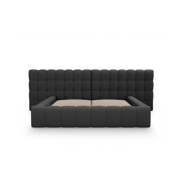 Crni tapecirani bračni krevet s prostorom za pohranu s podnicom 200x200 cm Mamaia – Micadoni Home-image-4
