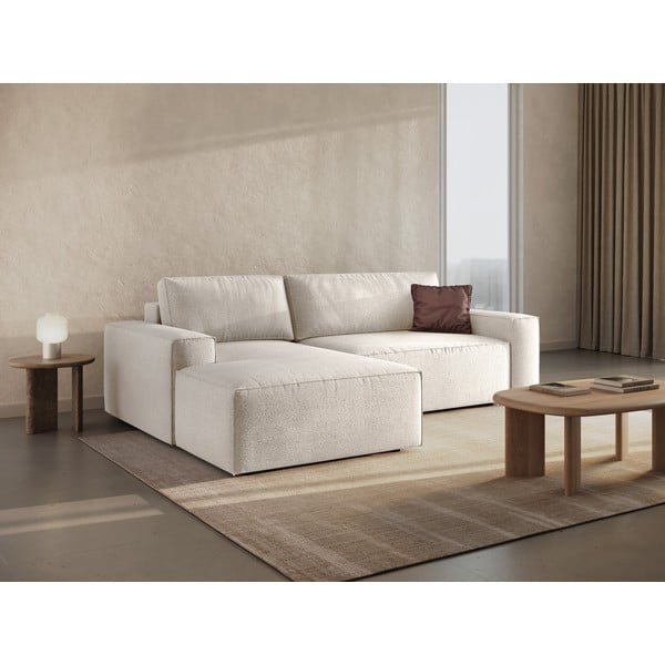 Bijela sklopiva kutna garnitura od bouclé tkanine (s lijevim kutom) Jodie – Micadoni Home-image-1