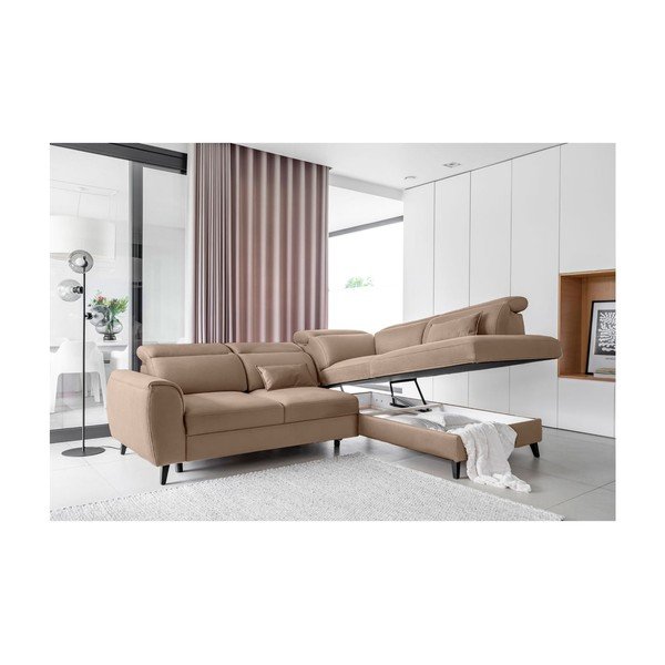 Svjetlo smeđa baršunasti sklopiva/s prostorom za odlaganje kutna garnitura (s desnim kutom/u obliku slova L) Noble – ELTAP-image-3