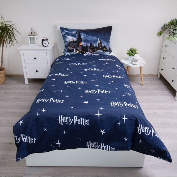 Tamno plava/siva dječja posteljina za krevet za jednu osobu od mikrovlakana 140x200 cm Harry Potter "Hogwarts Night" – Jerry Fabrics-image-2