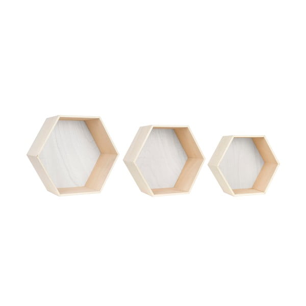 Set od 3 bijelo-smeđe zidne police Nice Little Things Hexagon-image-1