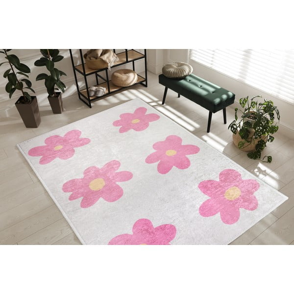 Ružičasti/boje slonovače periv dječji tepih 60x100 cm Cute Flowers Pink – Vitaus-image-1