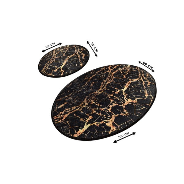 Set od 2 crne ovalne kupaonske prostirke Foutastic Gold Marble-image-2