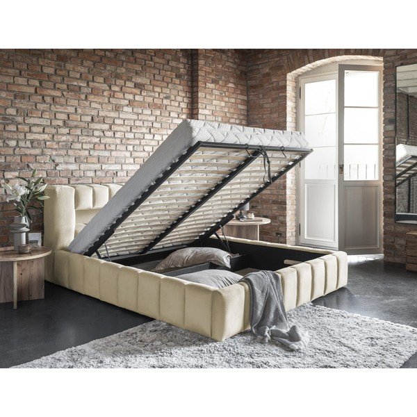 Bež tapecirani bračni krevet s prostorom za odlaganje s podnicom 160x200 cm Lamica – ELTAP-image-3