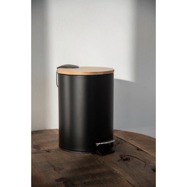 Crna kanta za otpad s poklopcem od bambusa Wenko Tortona, 3 l-image-1