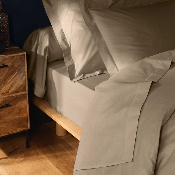 Svjetlo smeđa pamučna plahta s gumom 180x200 cm Lina – douceur d'intérieur-image-2