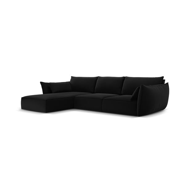 Crna baršunasti kutna garnitura (s lijevim kutom/s ležaljkom) Vanda – Mazzini Sofas-image-2
