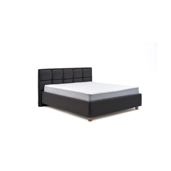 Tamno sivi bračni krevet s rešetkom i prostorom za odlaganje ProSpánek Karme, 160 x 200 cm