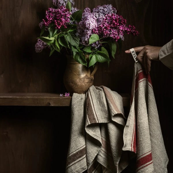 Lanena kuhinjska krpa 40x65 cm Beige Stripe Vintage – Linen Tales-image-1