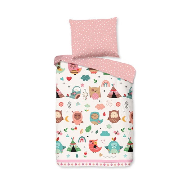 Ružičasta pamučna dječja posteljina za dječji krevetić 100x135 cm Wise – Good Morning