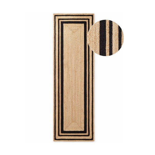 Crna/u prirodnoj boji ručno rađena jutena staza 70x200 cm Jutta – Hanse Home