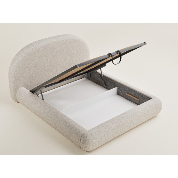 Krem tapecirani bračni krevet s prostorom za odlaganje s podnicom 140x200 cm Maumere – Maison de Rêve-image-3