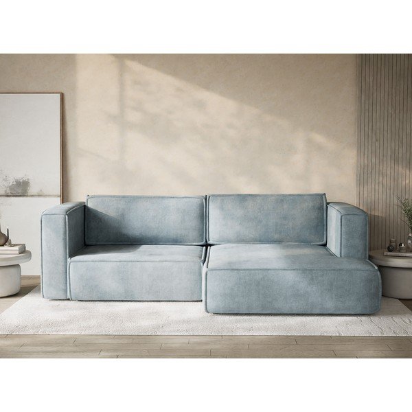 Svijetlo plava sklopiva/s prostorom za odlaganje kutna garnitura od šenila (s desnim kutom/s ležaljkom) Velto – Maison de Rêve-image-1