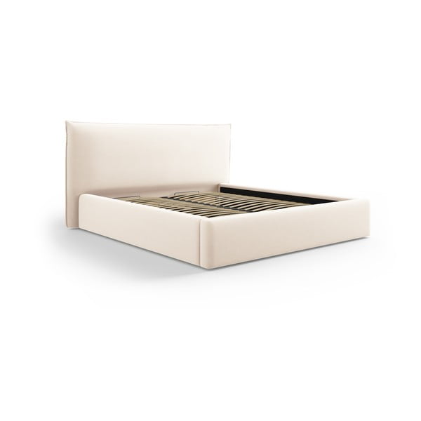 Krem tapecirani bračni krevet s prostorom za pohranu s podnicom 180x200 cm Elio – Milo Casa