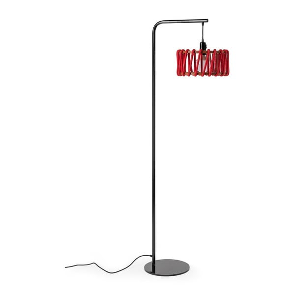 Podna lampa s crnom konstrukcijom i malim crvenim zaslonom EMKO Macaron