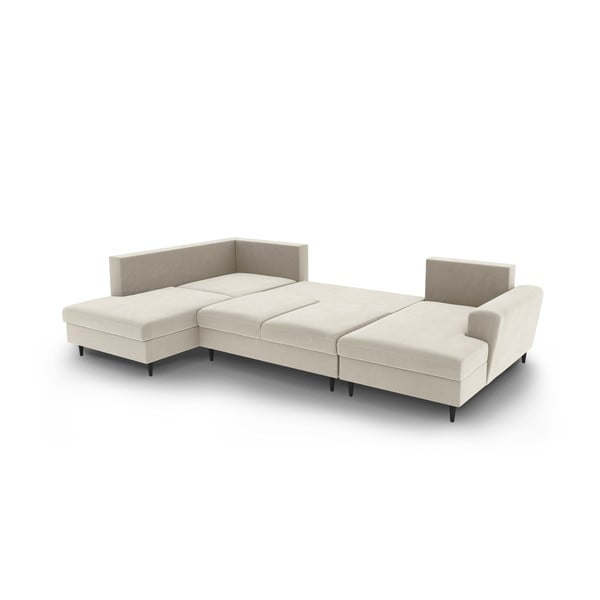 Bež baršunasti sklopiva/s prostorom za odlaganje kutna garnitura (s lijevim kutom/u obliku slova "U") Kyoto – Cosmopolitan Design-image-3