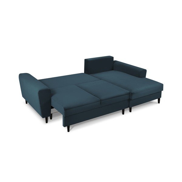 Tamno plava sklopiva/s prostorom za odlaganje kutna garnitura od samta (s desnim kutom/s ležaljkom) Kyoto – Cosmopolitan Design-image-2