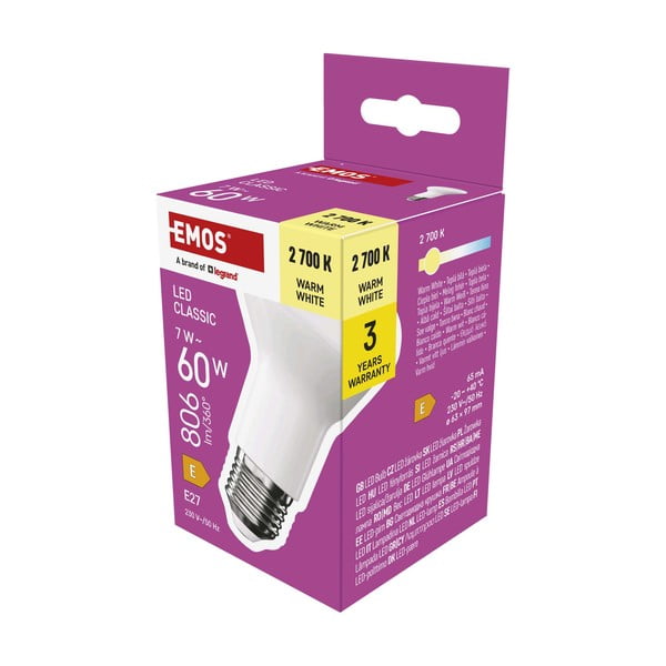 LED žarulja s toplim svjetlom E27, 7 W – EMOS-image-3