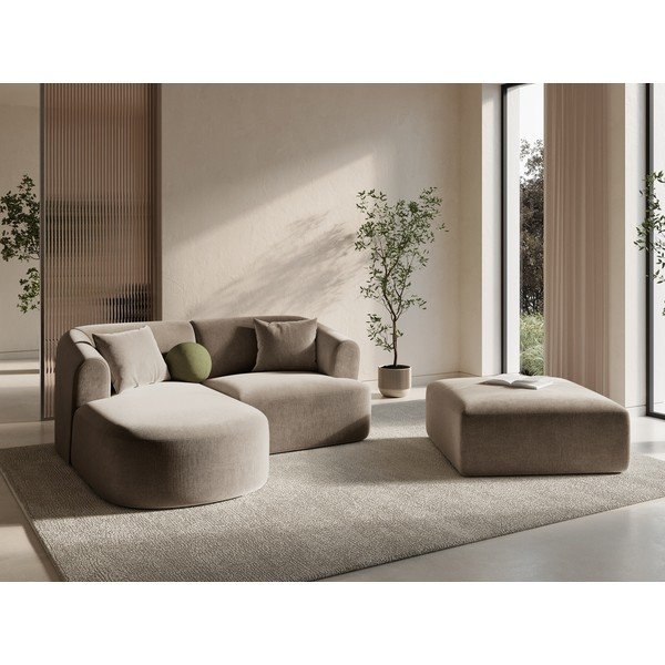 Svjetlo smeđa baršunasti kutna garnitura (s lijevim kutom/s ležaljkom) Campi – Cosmopolitan Design-image-1