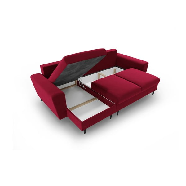 Crvena baršunasti sklopiva/s prostorom za odlaganje kutna garnitura Kyoto – Cosmopolitan Design-image-3