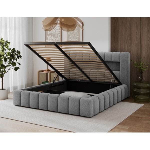 Sivi tapecirani bračni krevet s prostorom za odlaganje s podnicom 160x200 cm Lamica – ELTAP-image-4