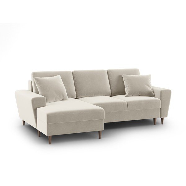 Bež baršunasti sklopiva/s prostorom za odlaganje kutna garnitura (s lijevim kutom/s ležaljkom) Kyoto – Cosmopolitan Design-image-1