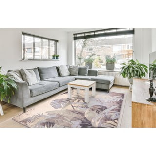 Sivo-krem vuneni tepih 133x180 cm Plants – Agnella