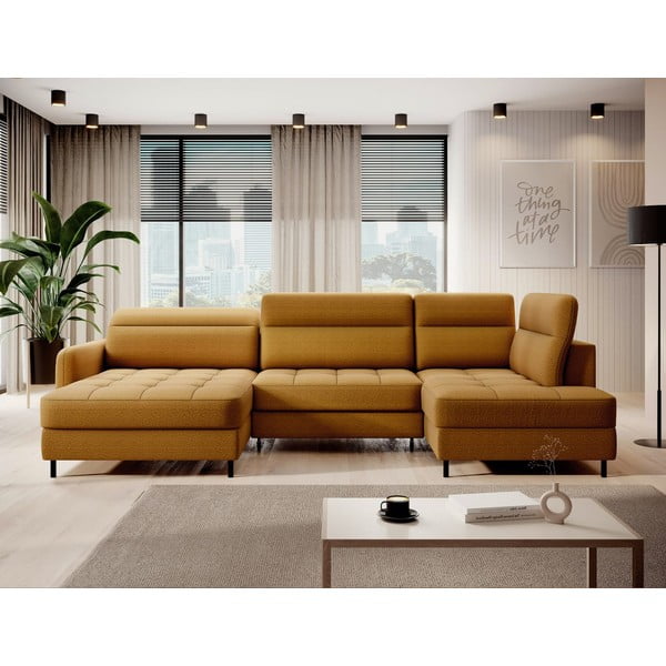 Žuta  baršunasti sklopiva/s prostorom za odlaganje kutna garnitura (s desnim kutom/u obliku slova "U") Berrto – ELTAP-image-1