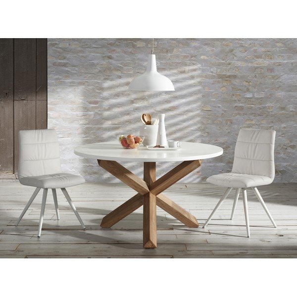 Hrastov blagovaonski stol s bijelom pločom Kave Home Nori, ø 120 cm-image-4