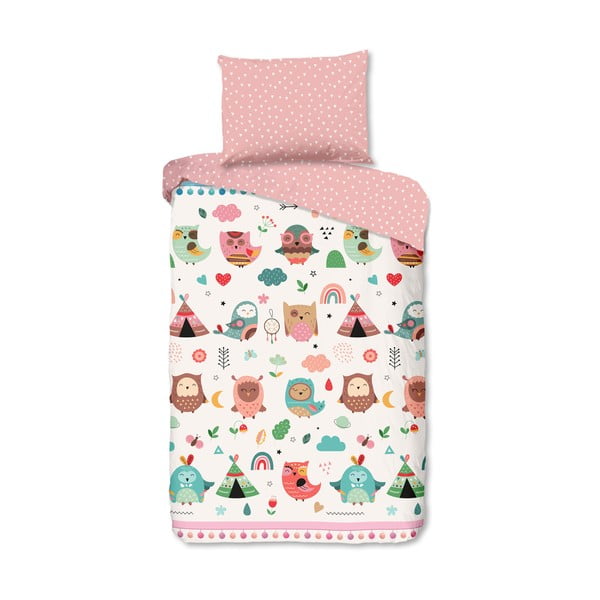 Ružičasta pamučna dječja posteljina za krevet za jednu osobu 140x200 cm Wise – Good Morning