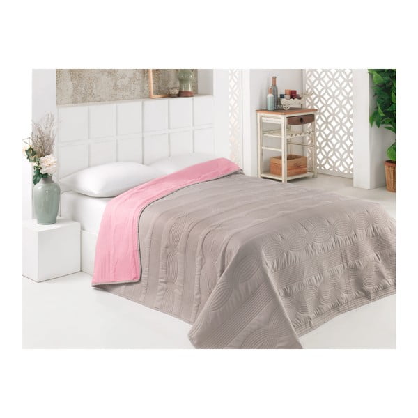 Sivo-ružičasti dvostrani prekrivač preko Flora kreveta od mikrovlakana, 200 x 220 cm