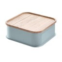 Siva kutija za pohranu s poklopcem od drveta paulovnije iDesign Eco, 21,3 x 21,3 cm