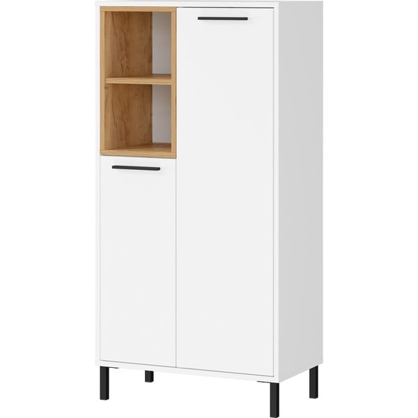 Bijeli visoki kupaonski ormarić u dekoru hrasta 59x118 cm Loria - Germania-image-1