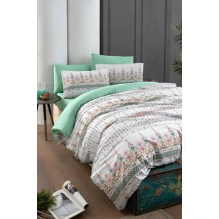 Bijela/zelena posteljina za bračni krevet/za produženi krevet s uključenom plahtom/4-dijelna 200x220 cm Ethnic – Mila Home