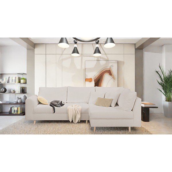 Bež kutna garnitura od bouclé tkanine (s desnim kutom) Ariella – Ropez-image-1