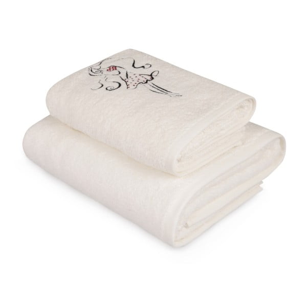 Set bijelih ručnika i bijelih ručnika sa šarenim detaljima Belle