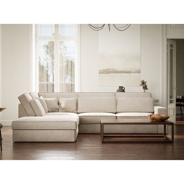 Krem kutna garnitura od šenila (s lijevim kutom/u obliku slova L) Kirou – Maison de Rêve-image-4