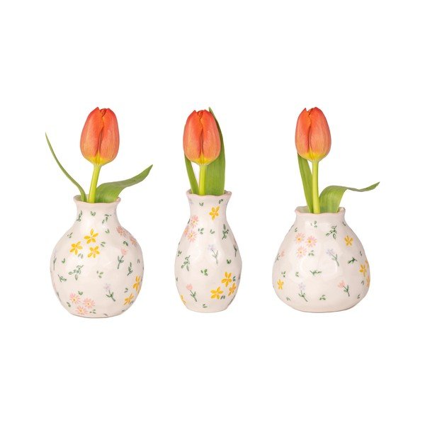 Krem vaze u setu 3 kom od kamenine (visina 10 cm) Ditsy Floral – Sass & Belle-image-3