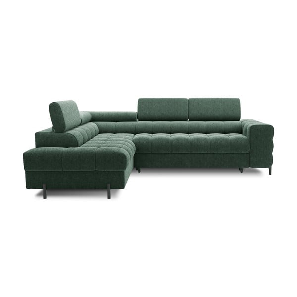 Zelena sklopiva/s prostorom za odlaganje kutna garnitura od bouclé tkanine (s lijevim kutom/u obliku slova L) Ferucce – ELTAP